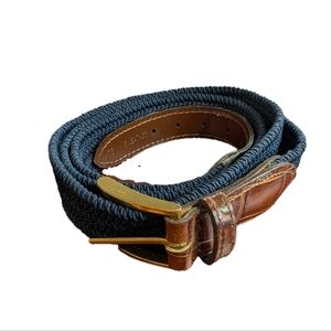Mens Woven Braided elastic belt, Navy Blue, size 46